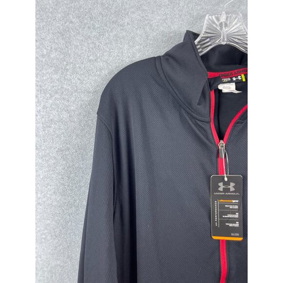 Under Armour Full Zip Sweatshirt Men's 2XL Black Jacket Red Spell Out‎ Workout - Picture 2 of 8